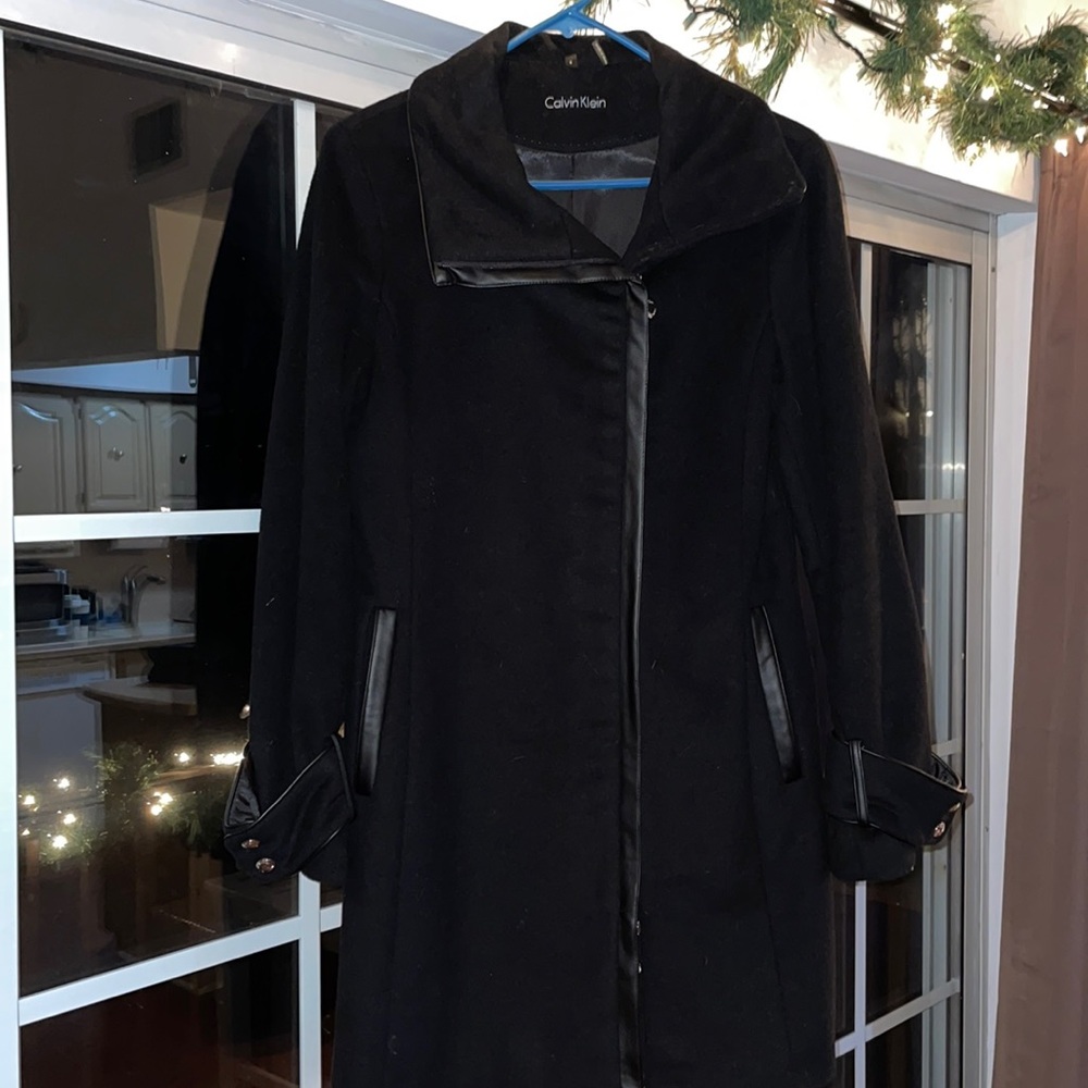 Calvin Klein Wool Asymmetrical Knee Length Coat